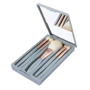 5pcs Travel Mini Cosmetic Makeup Brushes Portable Make Up Brush Kit Small Complete Cosmetic Brushes Set With Case And Mirror