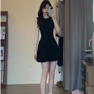 Black Strapless Fitted Waist Summer Dress For Women Casual Daily Wear Simple Solid Color Little Black Dress Short Skirt - Product Image 4