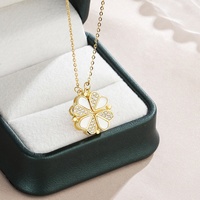 Bijoux en argent à la mode en gros CZ cristal zircon cubique coquille amour coeur pendentif 4 feuilles trèfle collier magnétique pour mémorial