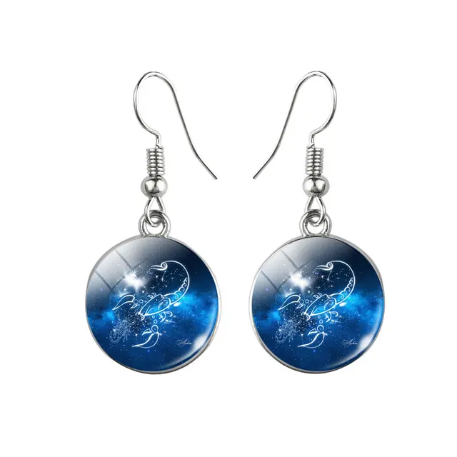 Fahion Blue Nebula Galaxy Hook Earrings Zodiac Sign Drop Jewelry Glass Dome Pendant Earrings For Women