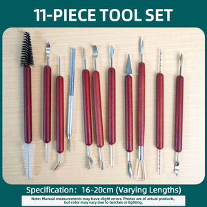 Nouvel ensemble d'outils de poterie DIY Jietai 22 pièces en acier inoxydable avec manche en <span class=keywords><strong>bois</strong></span> de séquoia, comprenant racloir, pointe de perçage, stylo et pelle - Product Image 2
