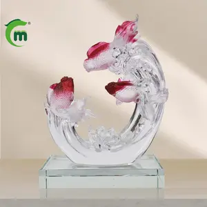 Crystal glass goldfish ornaments home light luxury decoration glass crafts living room study wine cabinet high-end gifts