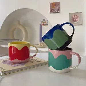 Ins yaratıcı Macaron renkler sevimli el yapımı seramik kupa bardak kahve süt kupalar
