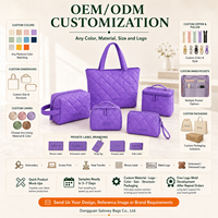 Ensemble de trousses de toilette en nylon matelassé violet avec logo personnalisé, trousse de maquillage, pochette de voyage, vente en gros, fabricant OEM