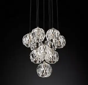 Luxury Hotel Pendant Light Modern Crystal Hanging Lights Brass Boule De Cristal Round Cluster Chandelier