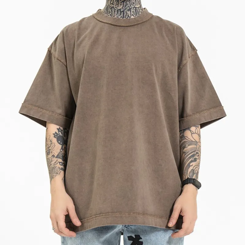Benutzer definierte Acid Washed Distressed T-Shirts Übergroße Blank 100% Baumwolle T-Shirts Herren Boxy Fit Vintage T-Shirts Luxus T-Shirts