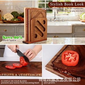 Juego de tablas de cortar de madera de acacia en forma de libro con soporte de almacenamiento y fregadero para carne, pescado, queso, verduras y pan. - Product Image 3