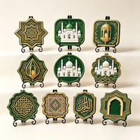 Ornement de table en résine à motif floral islamique, plaque décorative mosquée et croissant de lune imprimée UV, décoration maison Ramadan Aïd Moubarak, cadeau