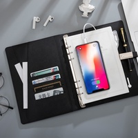 Carnet de notes A5 en cuir PU avec batterie externe, chargement sans fil, logo personnalisé, et lumière LED USB