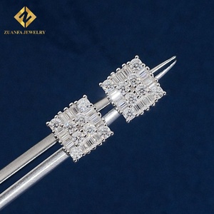 Trendy Jewelry Square Shape Stud <b>Earrings</b> 925 <b>Silver</b> Moissanite Mix Cut Diamond <b>Earrings</b> Hip Hop Jewelry - Product Image 3