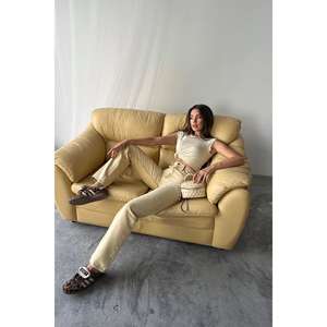 Vaqueros de pierna recta Mustard de cintura alta, denim lavado arena, pantalones de mujer, estilo de moda sencillo - Product Image 4