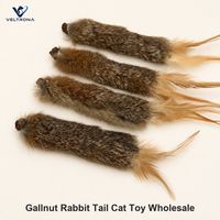 Jouet pour chat en forme de queue de lapin, en fourrure et plumes naturelles, pour chat d'intérieur