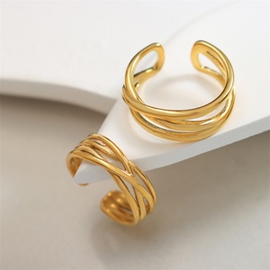 Dainty Stainless Steel Couple <b>Ring</b> <b>Gold</b> Plated Adjustable Finger <b>Ring</b> - Product Image 2