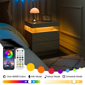 Nightstand LED <b>Bedside</b> Table Cabinet with 2 Drawers Grey Gold Modern Bedroom <b>Storage</b> Drawer Unit - Product Image 4