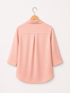 Camisa Formal Color Durazno |   Top Informal Sólido para Oficina |   Camisa Suave y Cómoda con Botones |   Camisa elegante de manga 3/4 para mujer - Product Image 2