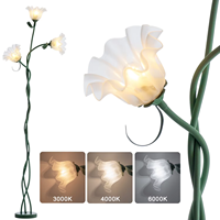 Lampe sur pied élégante à 3 têtes de fleurs, tige en fer torsadée, abat-jour en verre givré, lampe sur pied vintage pour la décoration de la maison et du salon