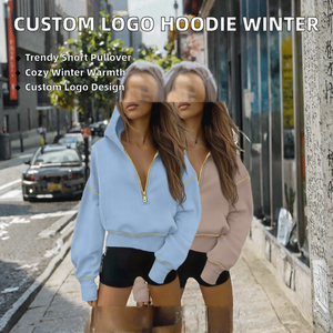 <b>Women's</b> Half Zip Hooded Sweatshirt Cropped Pullover <b>Hoodie</b> Long Sleeve Casual Autumn Winter - Product Image 2
