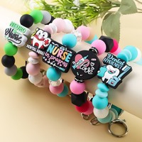 Neue Bunte Regenbogen-Silikon-Perlenarmband-Schlüsselanhänger für Lehrer, Ärzte, Krankenschwestern, Elastisches Armband, Schlüsselringe, Taschenanhänger, Accessoire