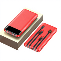 Vente flash Banque d'alimentation portable avec écran numérique 4 en 1 Câbles intégrés Lampe torche LED Banque d'alimentation 10000mAh