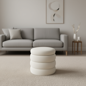 Ivory Velvet <b>Round</b> Ottoman Footrest <b>Stool</b> Modern Living Room Furniture Durable Fabric Upholstery - Product Image 2