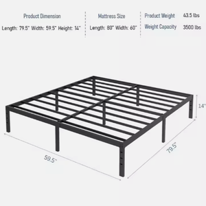 Thiết Kế Mới Dễ Dàng Lắp Ráp 16 Inch Siêu Vua Kích Thước Giường Khung Màu Đen Heavy Duty Kim Loại Đôi Nữ Hoàng Nền Tảng Giường Khung Kim Loại Giường - Product Image 5
