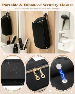 Organisateur d'outils capillaires classique de luxe en néoprène avec fermeture éclair, plusieurs poches, sac de voyage résistant à l'eau et tapis résistant à la chaleur - Product Image 5
