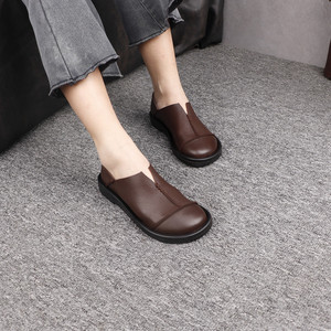 Fashionable Genuine Leather Women's <b>Shoes</b> for Spring and Summer, Casual and Versatile, <b>Soft</b> Soled Single <b>Shoes</b>, One Step on - Product Image 1