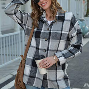 Femmes à <span class=keywords><strong>carreaux</strong></span> col rabattu <span class=keywords><strong>surchemise</strong></span> manches longues flanelle veste à <span class=keywords><strong>carreaux</strong></span> décontracté automne laine mélange bouton chemise <span class=keywords><strong>manteau</strong></span> - Product Image 5