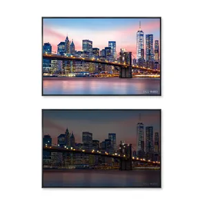 Morden City Night Skyline Stadsbeeld Canvas Led Painting Muurkunst Oplichten Voor Thuis Decoratief