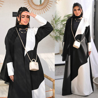 Abaya ouverte modeste MQ285 pour femme, robe musulmane, coloris noir et blanc, empiècements, vêtement islamique, robe longue Dubaï