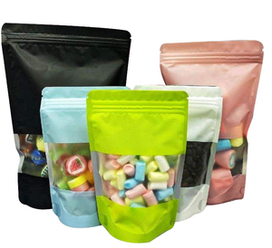 Sachets d'emballage <span class=keywords><strong>alimentaire</strong></span> personnalisés imprimés, refermables, colorés, givrés, à fond plat, avec fermeture éclair en aluminium et fenêtre - Product Image 5