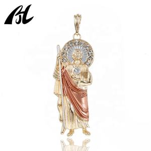 Iced Out 18K emas kuningan logam hijau agama St. Judas liontin Chapado En Oro Joya San Judas Tadeo - Product Image 5