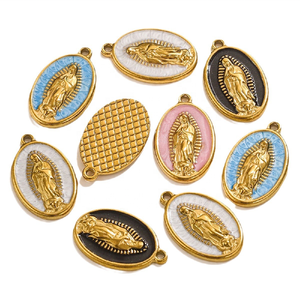 เครื่องรางพระแม่มารี |   จี้รูปไข่เคลือบสีทอง PVD 18K ทำจากสแตนเลสสตีล |   กันน้ำได้ ใช้ได้ทั้งชายและหญิง ป้องกันอาการแพ้ - Product Image 4