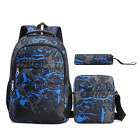 Ensemble 3 en 1 Sac d'école haut de gamme pour étudiants Sac à dos pratique unisexe imperméable en polyester camouflage