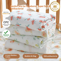 Huidvriendelijke 6-laags bamboe katoenen babydeken, zacht mousseline-wikkelkleed met fruitprint, bubbelgaas-dekentje voor pasgeborenen, kraamcadeau