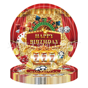 Casino Themed Party Supplies Disposable <b>Tablecloth</b> Plates Cutlery Birthday Decorations Set Gold Red Green - Product Image 3