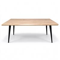 Table à manger rectangulaire en MDF, aspect bois massif, pieds en métal, fabrication chinoise, commande en conteneur disponible en gros