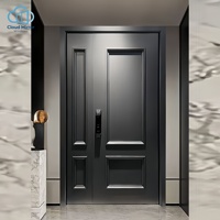 Pintu Masuk Berbingkai Ramping dengan Serat Kayu Beralur Horizontal dan Sidelite, Pintu Keamanan untuk Hunian Modern