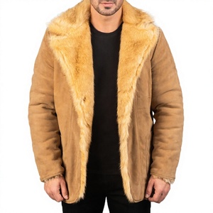 <b>Men's</b> Genuine Leather Eco-Friendly Breathable Waterproof Anti-Wrinkle Mandarin Collar <b>Double</b> <b>Breasted</b> Long Winter <b>Overcoat</b> - Product Image 1