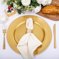 Assiettes de présentation dorées de 13 pouces en plastique, en gros, pour assiettes de table, mariages, fêtes et la Saint-Valentin