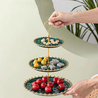 Restaurant de luxe maison cuisine vaisselle trois deux niveaux perles jante forme ronde plateau de fruits assiette à gâteau en céramique