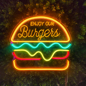 Enseigne néon LED ABS personnalisée Hamburger et frites pour publicité directionnelle de taxi-bar - Télécommande, multicolore, OEM/ODM - Product Image 1