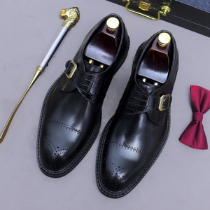 Nouvelles Chaussures Monk en Cuir Pleine Fleur à Boucle pour Hommes – Tendance, Polyvalentes, Décontractées à Trois Liens Sculptés - Product Image 4