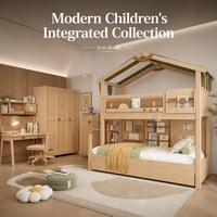Lit superposé en chêne massif pour enfants Jim's Room avec rangement, échelle, tente, lit double, étagère, panneau perforé, design moderne
