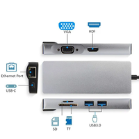 Hub USB Tipo C de Aluminio con 8 Puertos, Lector de Tarjetas SD y TF, HDTV, J45, VGA, PD, Tarjeta de Red Gigabit, Adaptador USB 3.0