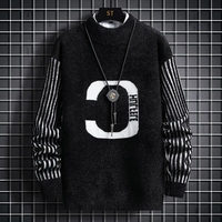Neuer Winter-Herrenpullover mit mittelhohem Kragen, koreanischer Stil, dicke Strickbasis aus Nerzimitat-Fleece.