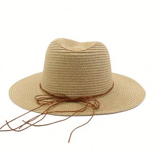 Chapeau de soleil en paille à large bord pour le printemps et l'été, idéal pour la plage et les activités de plein air, style décontracté et tendance pour les voyages - Product Image 5