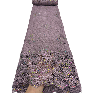 Tissus en dentelle guipure africaine NI.AI de haute qualité, broderie nigériane avec pierres pour la couture de vêtements de fête - Product Image 3