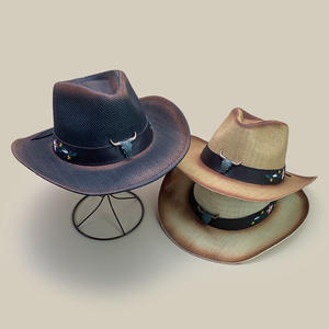 Nouveau design hommes été pêche en plein air fête large bord Cowboy chapeaux de <span class=keywords><strong>paille</strong></span> Vintage Simple Western Jazz Fedora <span class=keywords><strong>chapeau</strong></span> de <span class=keywords><strong>paille</strong></span> avec des bandes - Product Image 1