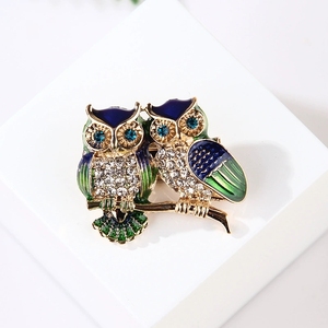Broche de búho de pareja de diamantes de imitación esmaltados Vintage broches de animales para mujer ropa bufanda hebilla Collar alfileres de joyería - Product Image 3